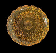 Mid Century Gold Amber Glassware Crystal 70's Mandala Dish Plate Scalloped Edge