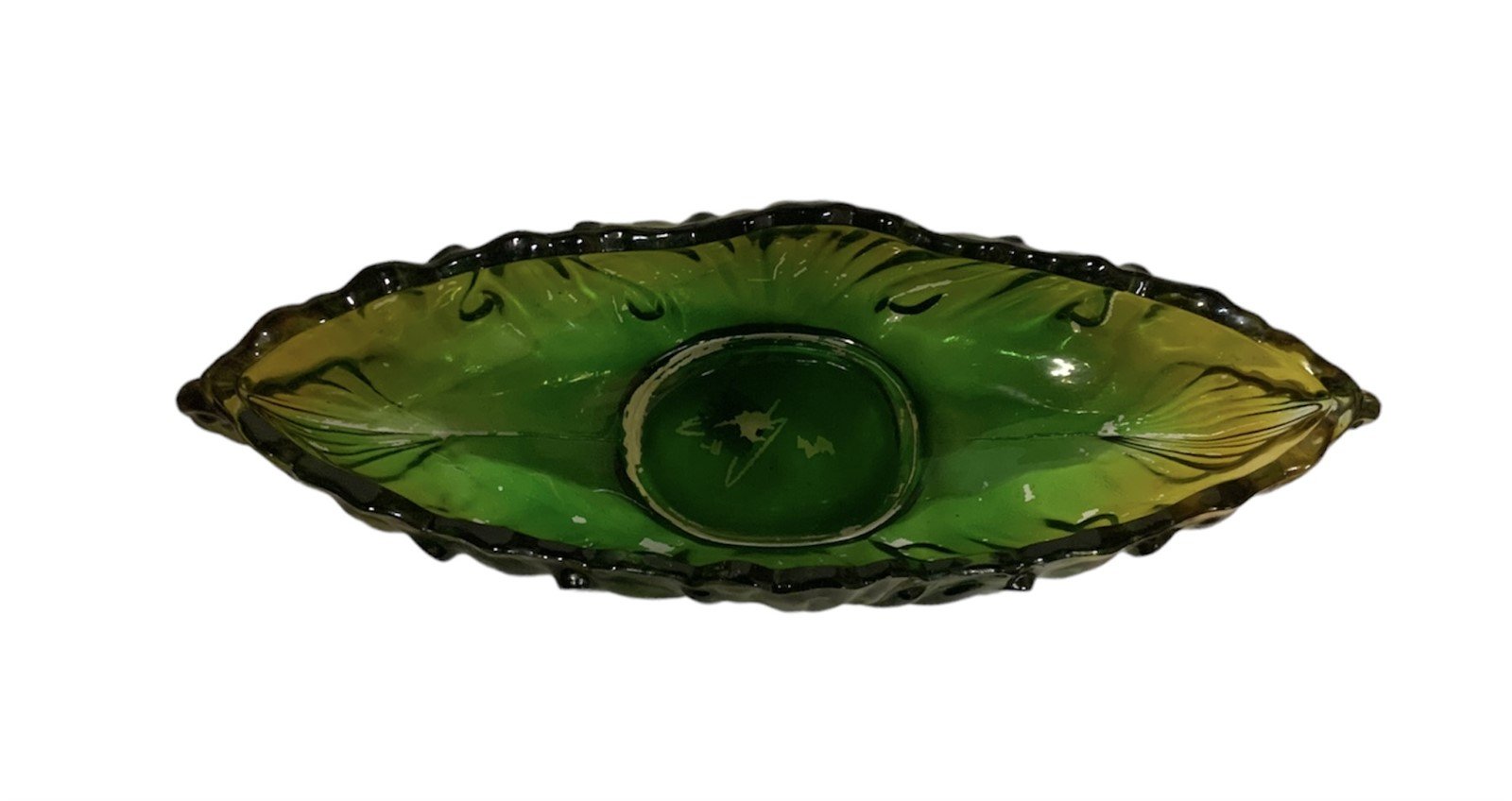 Glass Bowl Gondola Green Yellow Ombre Botanic Leaf Design Home Centerpiece Decor