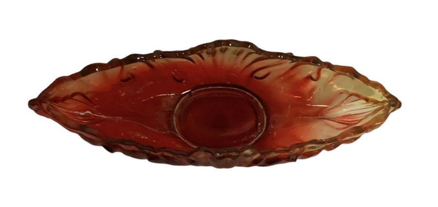 Glass Bowl Red Yellow Ombre Botanic Leaf Design Home Centerpiece Decor