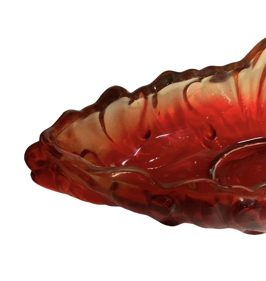 Glass Bowl Red Yellow Ombre Botanic Leaf Design Home Centerpiece Decor