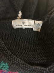 Sweater 1980s Grey Rose Swirl Womens Size M Knit Pullover Maggie Lawrence V-Neck