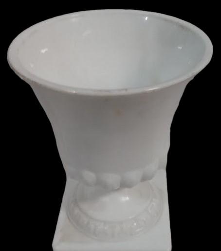 Antique Milk Glass Pedestal Vase Vintage Square Bottom 7" High