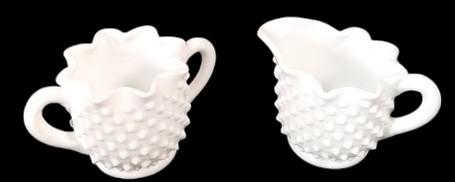 Antique Fenton Vintage Milk Glass Hobnail Sugar and Creamer MCM