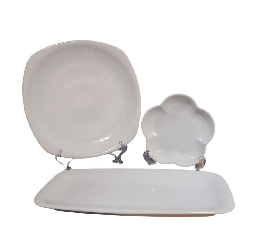 Vintage Set of Three Hall China White Glass Serving Dishes Plate Tray Platter