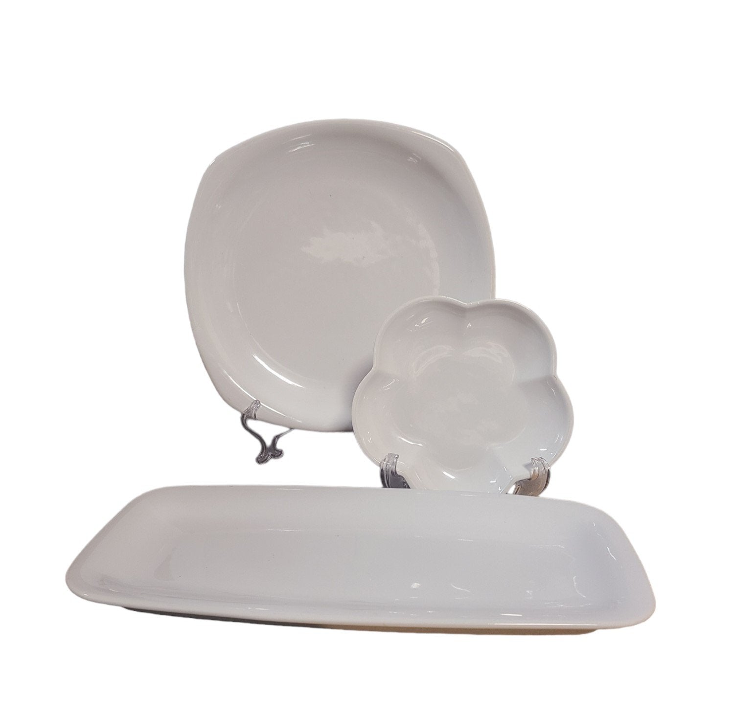 Vintage Set of Three Hall China White Glass Serving Dishes Plate Tray Platter