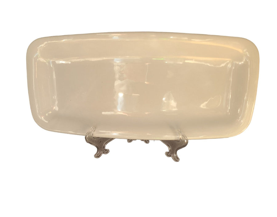Vintage Set of Three Hall China White Glass Serving Dishes Plate Tray Platter