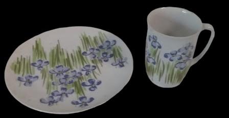 Fitz and Floyd Vintage Snack Plate and Mug with Pansies