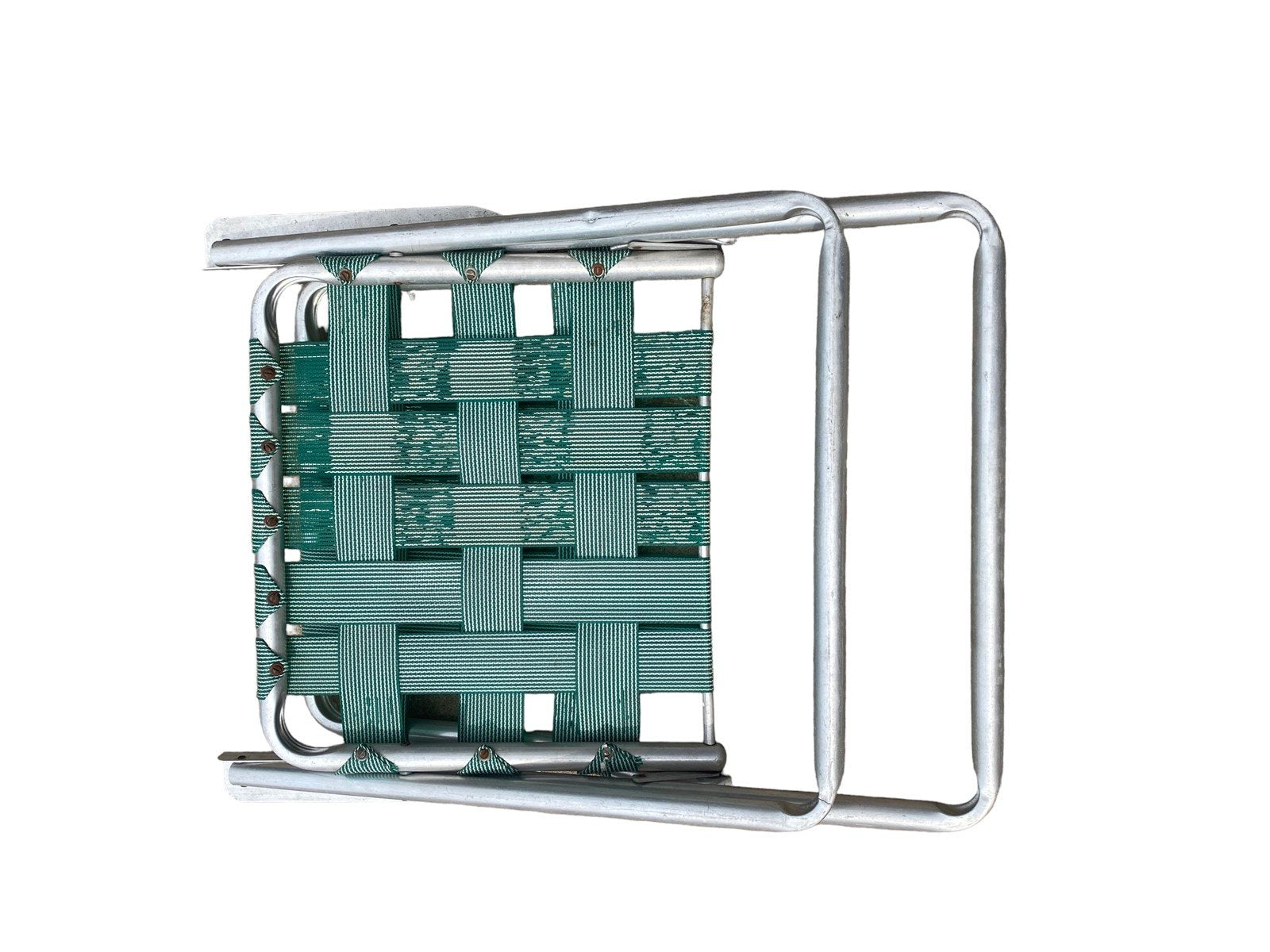 Vintage Fold Out Collapsible Pool Beach Chair Aluminum and Green Webbed Nylon