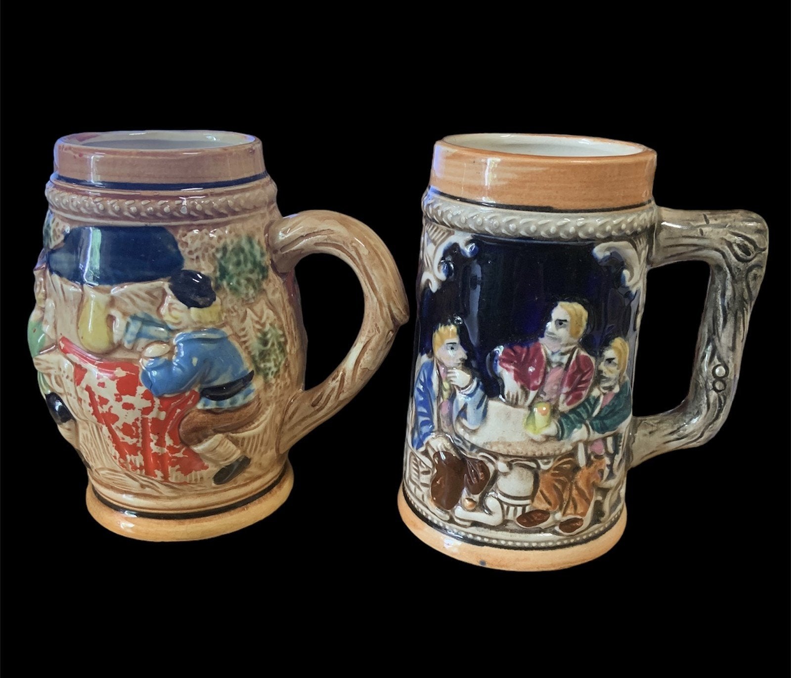 Vintage Beer Stein Hand Painted Mugs Set of 2 Made in Japan