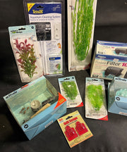 9 Large Lot of Fish Aquarium Filter, Plants and Tank Accessories