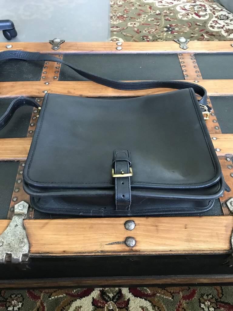 Genuine Vintage Black Leather Coach Crossbody Bag