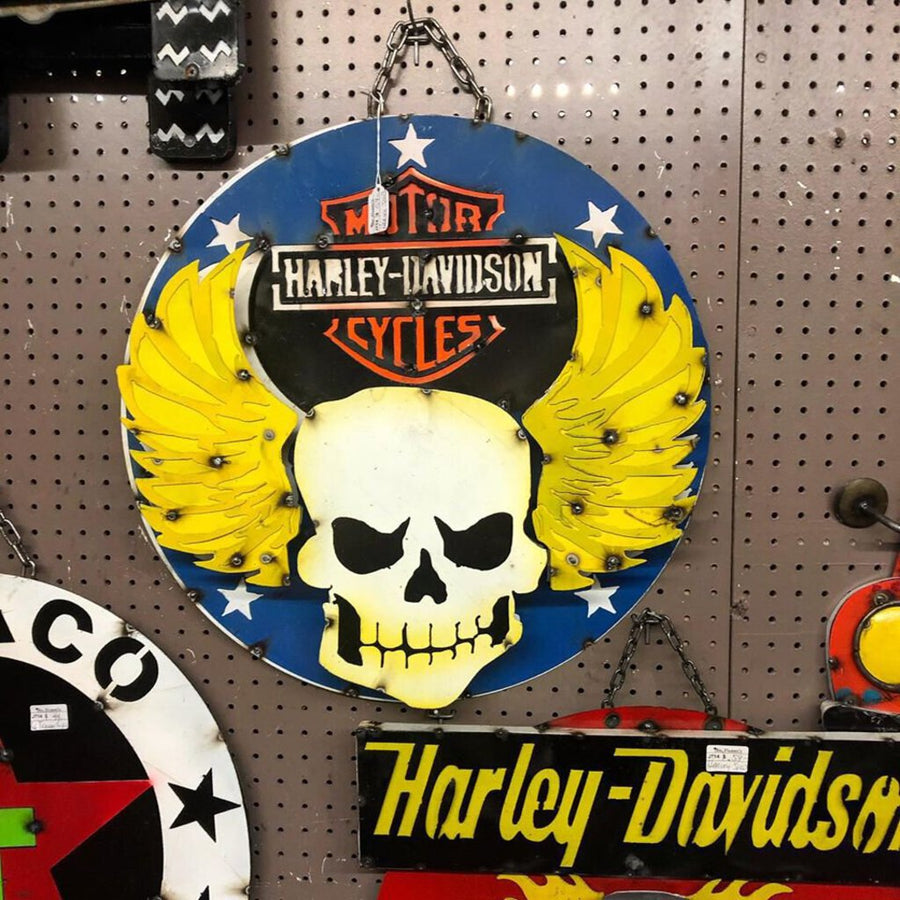 Metal Harley Davidson Sign with Skull
