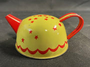 Vintage 1950's Small Doll 2 inch Tin Yellow and Red Teapot and Cups Tea Set