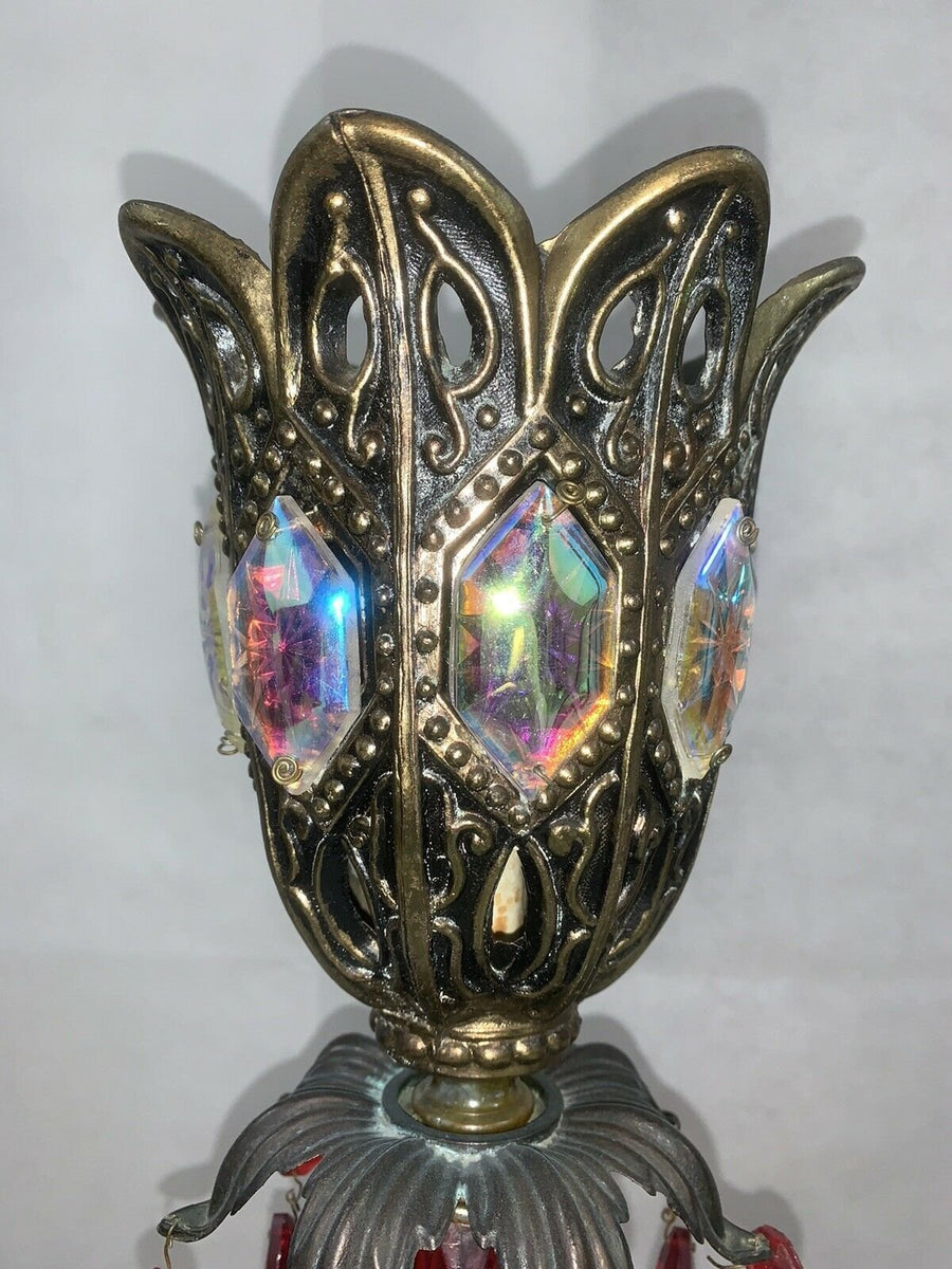 Vintage Gothic Cherub Gemstone Metal Pair Lamps