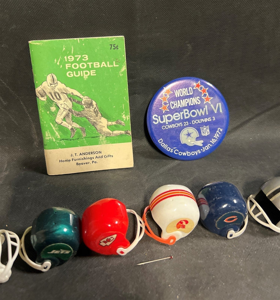 Vintage Lot of 33 Mini NFL Football Helmets 1973 Football Guide