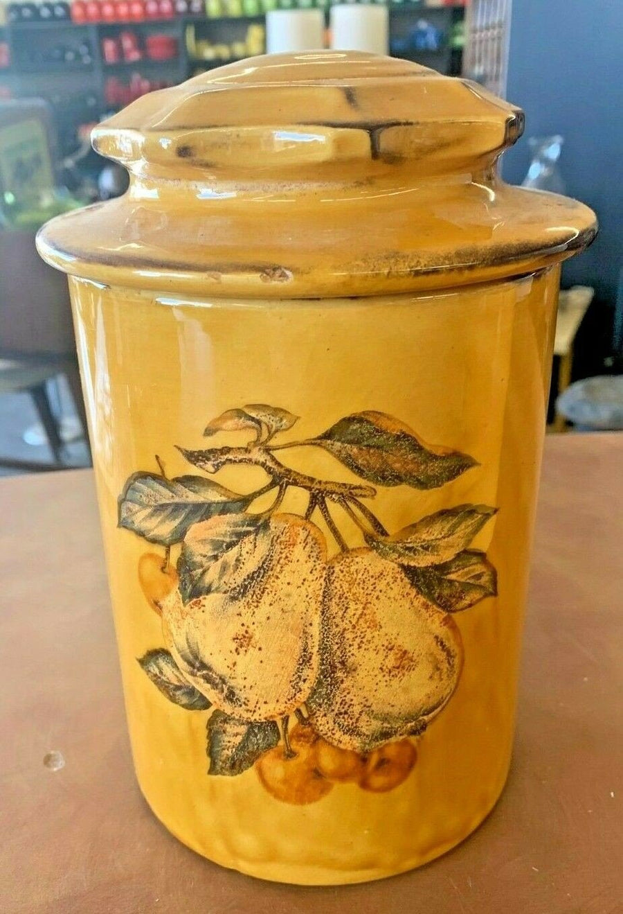 Canister Set with Lids Vintage Yellow with Fruit Decorations Kitchenware Ceramic