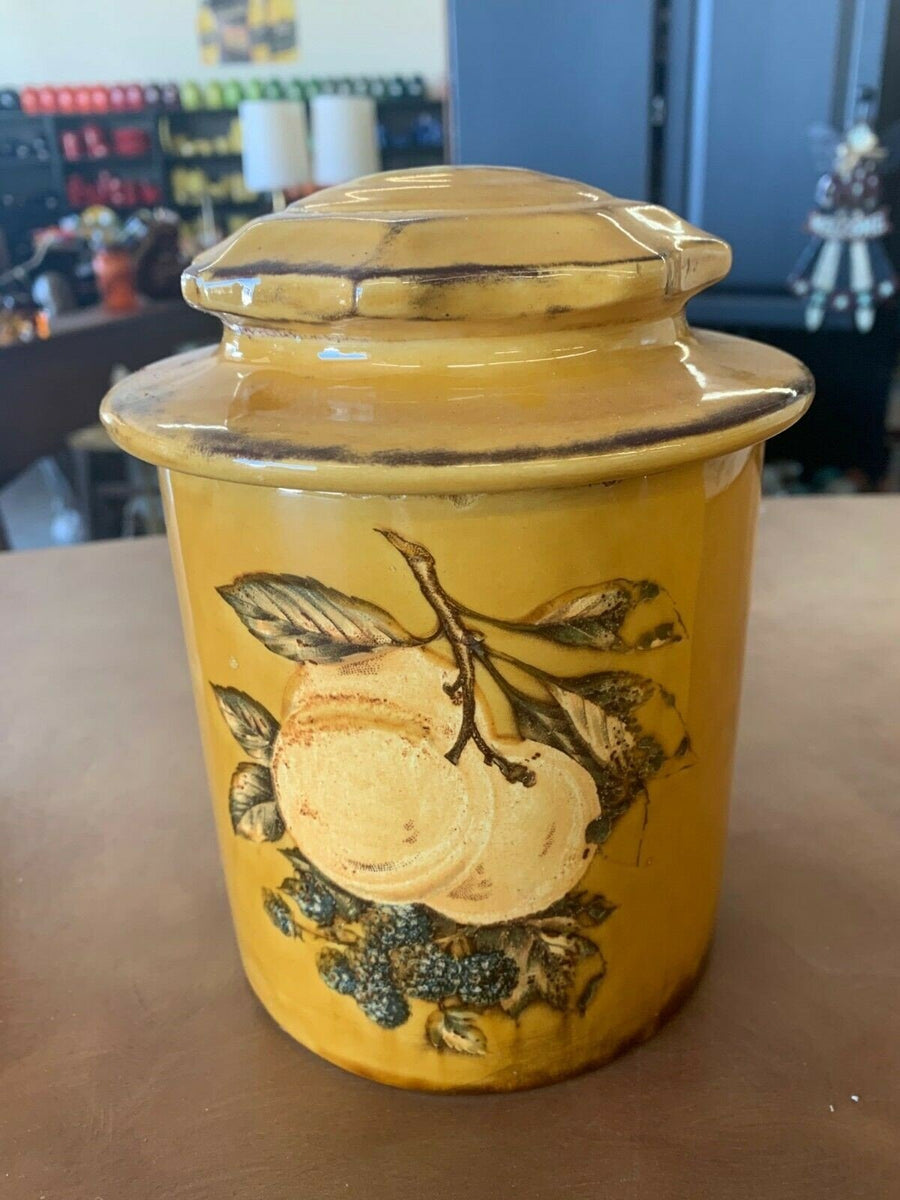 Canister Set with Lids Vintage Yellow with Fruit Decorations Kitchenware Ceramic