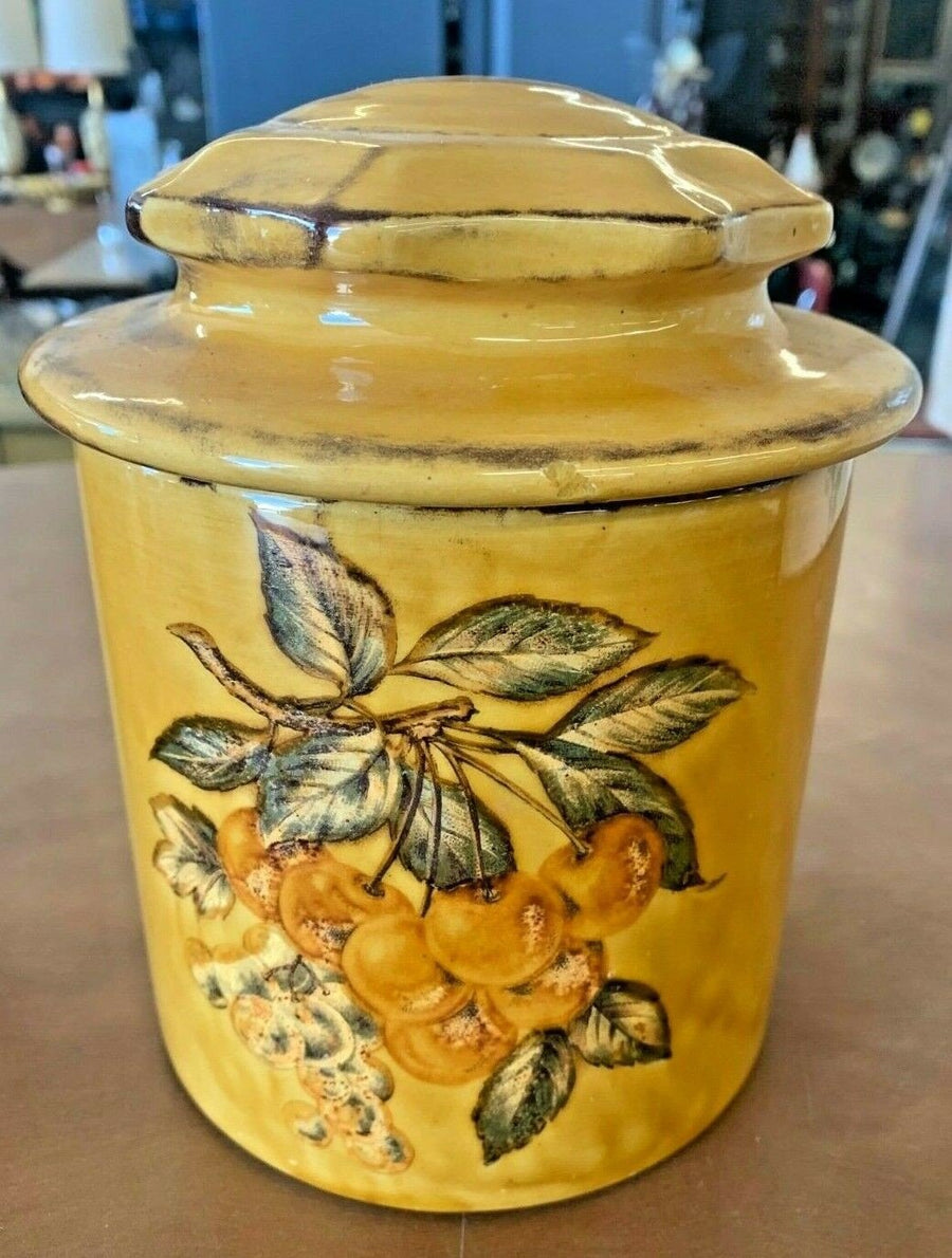 Canister Set with Lids Vintage Yellow with Fruit Decorations Kitchenware Ceramic