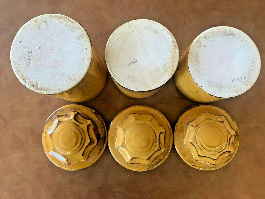Canister Set with Lids Vintage Yellow with Fruit Decorations Kitchenware Ceramic