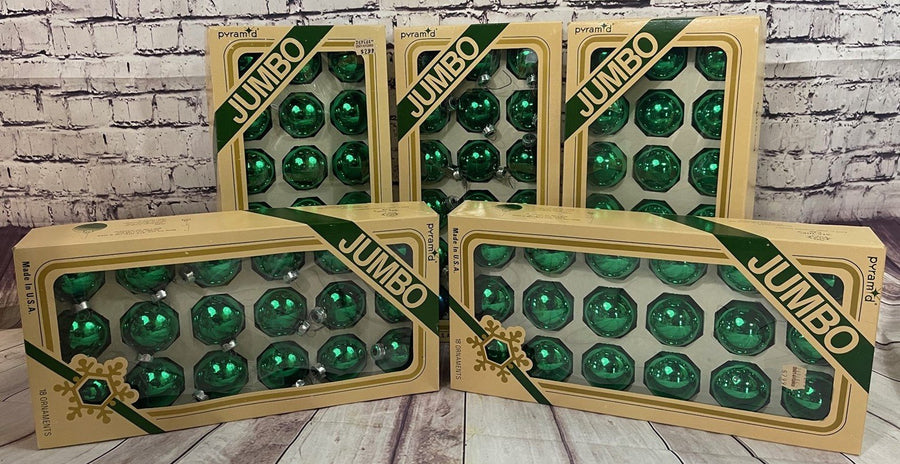 Vintage Set of Pyramid Jumbo Green Ornaments Set of 5 Boxes Bulbs Made in USA