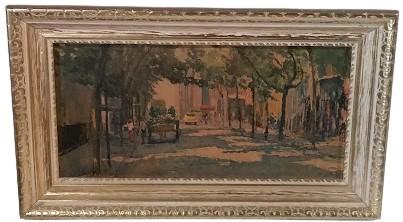 Antique J E Warfield Framed Paintings Vintage Park Promenade Trees Streets (2)