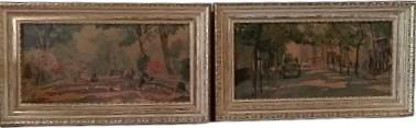 Antique J E Warfield Framed Paintings Vintage Park Promenade Trees Streets (2)