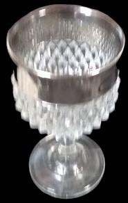 Diamond Point Hobnail Vintage Depression Glass Goblets with Silver Rim (4)