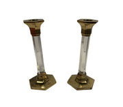 Partylite Candlestick Holder Pair Acrylic and Brass Home Decor Rustic