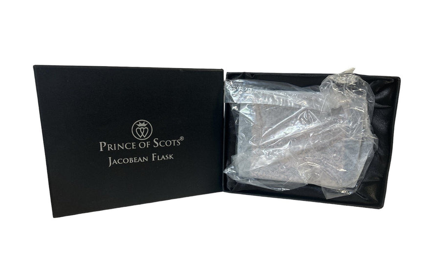 Handcrafted Hand Engraved New in Box Prince of Scots Jacobean Flask
