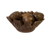 Authentic Hand Carved Bossant Wooden Fruit Bowl with 10pc of Wooden Fruit