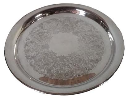 Antique Round Serving Tray Vintage Wm Rogers Silverplate 471