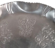 Aluminum Embossed and Pressed Vintage Round Tray w/ Handles Floral Design