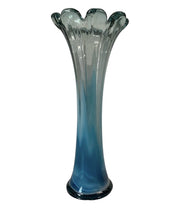 Hand Blown Finger Petal Tall Vase Swirl Blue White and Clear