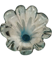 Hand Blown Finger Petal Tall Vase Swirl Blue White and Clear