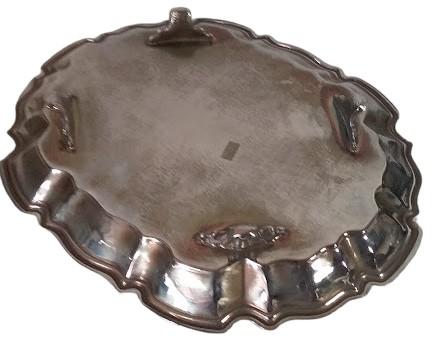 Antique Footed Oval Serving Tray Vintage Leonard or Rogers Scalloped Floral