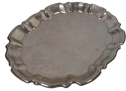 Antique Footed Oval Serving Tray Vintage Leonard or Rogers Scalloped Floral