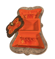 Ashtray California Pottery 1501 Sequoia Divided Orange Faux Wood Rim with Lid