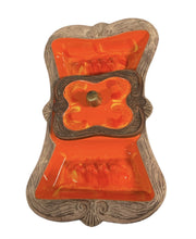 Ashtray California Pottery 1501 Sequoia Divided Orange Faux Wood Rim with Lid