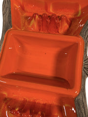 Ashtray California Pottery 1501 Sequoia Divided Orange Faux Wood Rim with Lid