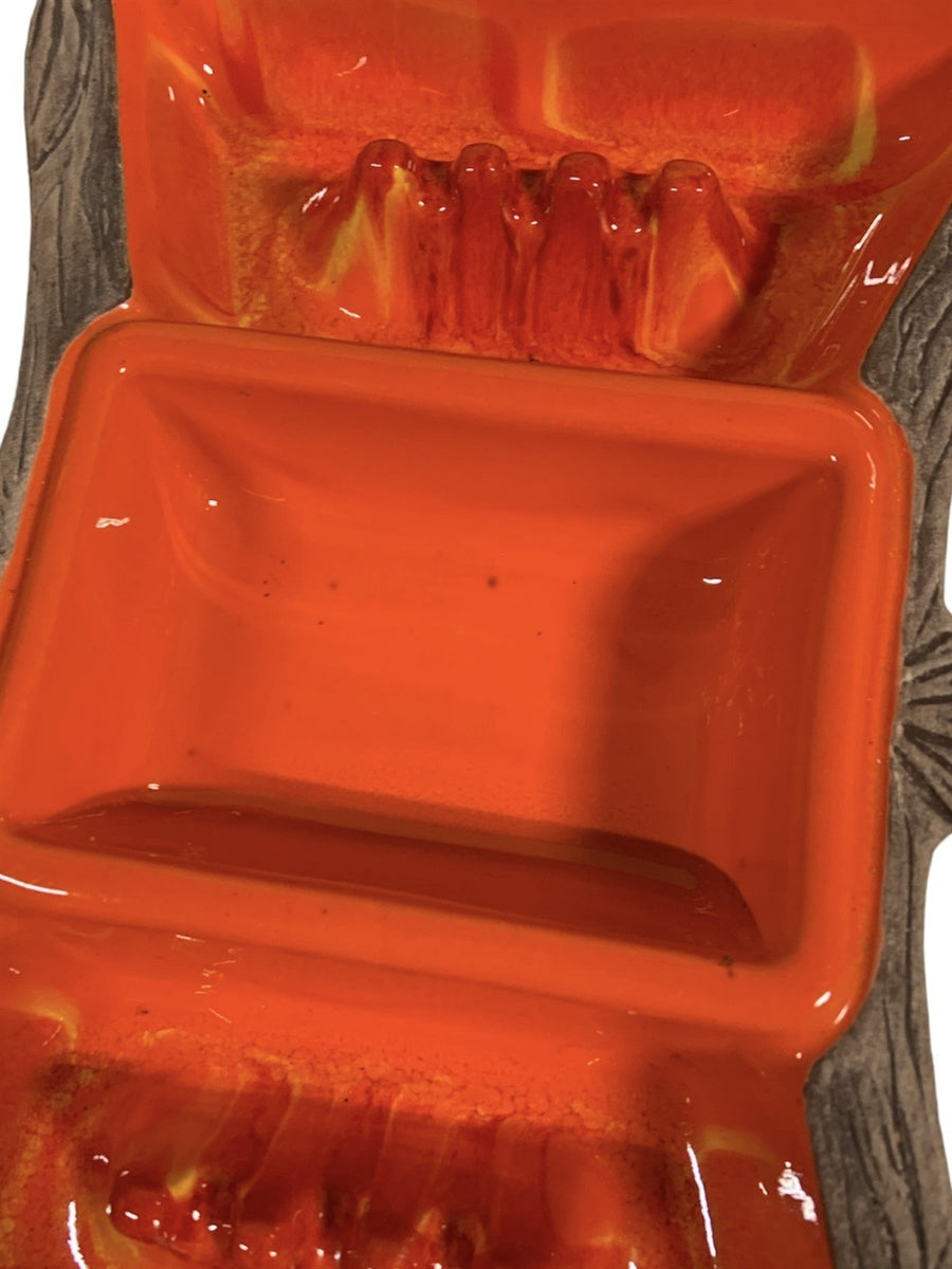 Ashtray California Pottery 1501 Sequoia Divided Orange Faux Wood Rim with Lid