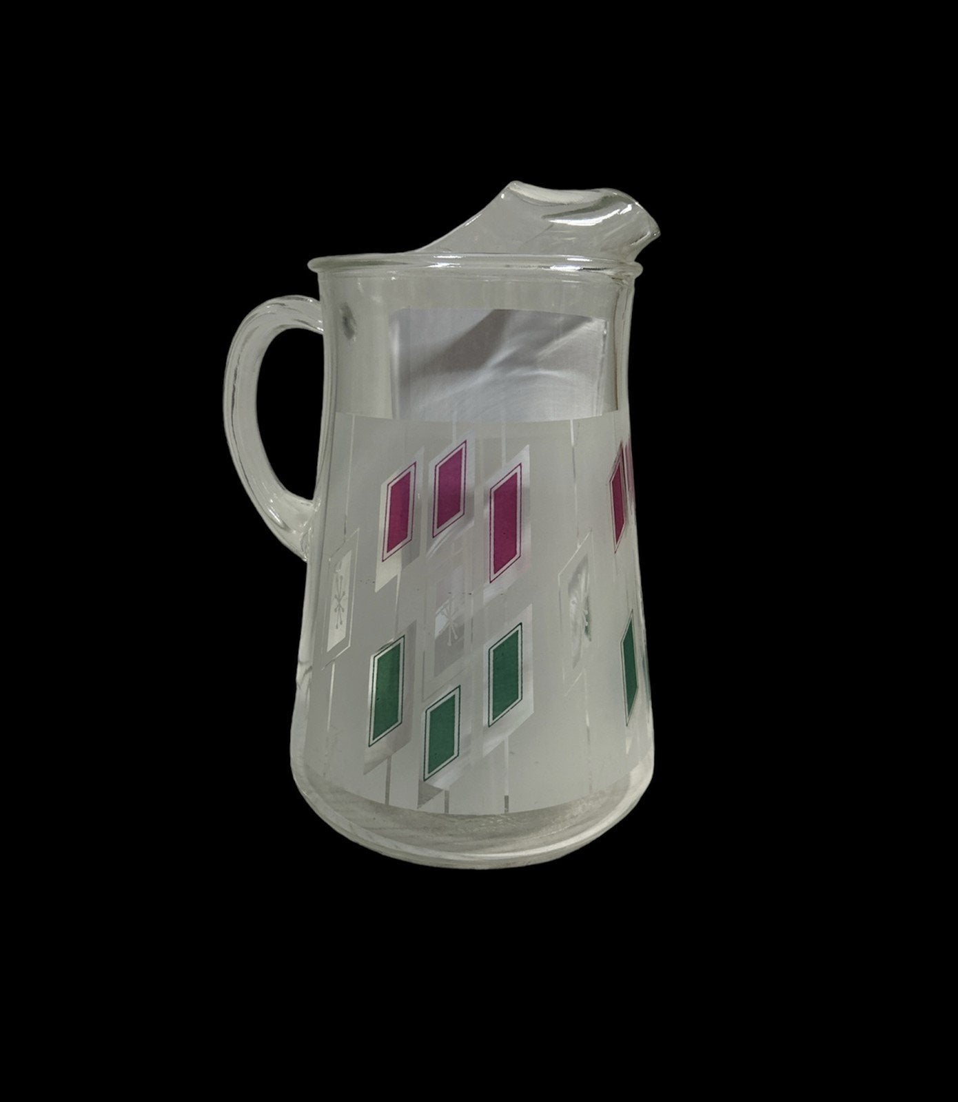 MCM Christmas Pink and Green Snowflake Detailed Antique Winter Glass Pitcher
