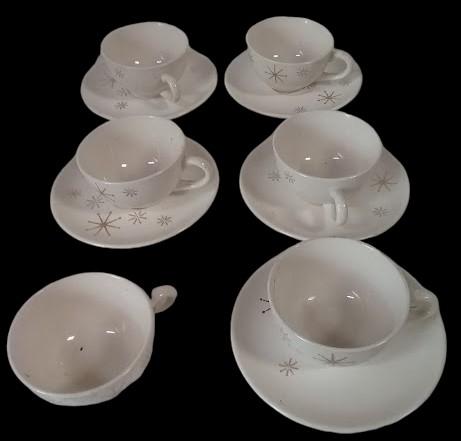 Antique Atomic Starburst Vintage Sugar Bowl Cups Saucers Serving Bowl (15 pcs)