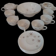 Antique Atomic Starburst Vintage Sugar Bowl Cups Saucers Serving Bowl (15 pcs)