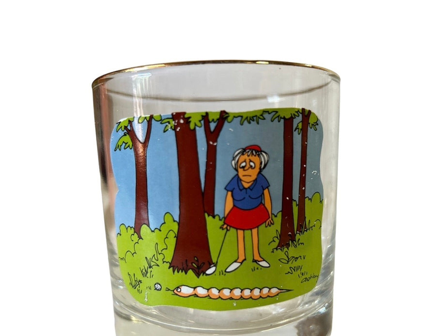 1970s Ashby Golf Comic Cartoon Vintage Artist 6pc Set of Barware Glasses