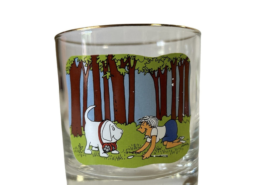 1970s Ashby Golf Comic Cartoon Vintage Artist 6pc Set of Barware Glasses
