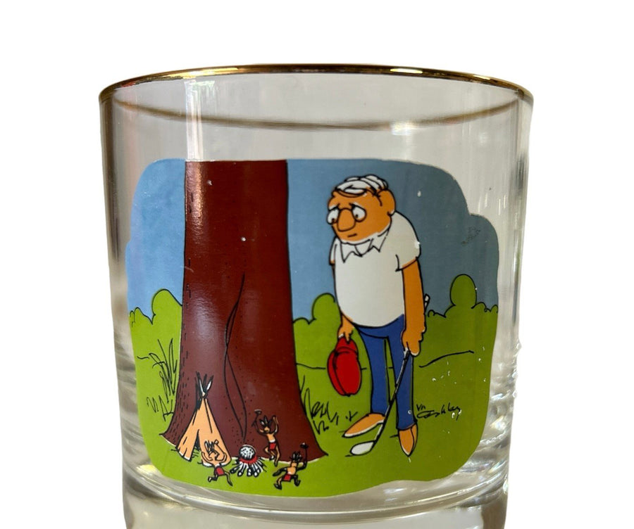 1970s Ashby Golf Comic Cartoon Vintage Artist 6pc Set of Barware Glasses