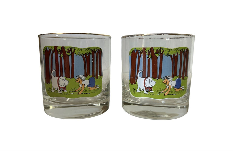 1970s Ashby Golf Comic Cartoon Vintage Artist 6pc Set of Barware Glasses