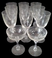 Fostoria Antique Glasses Holly Pattern Set of 9 Water Goblets 2 Martini Glasses