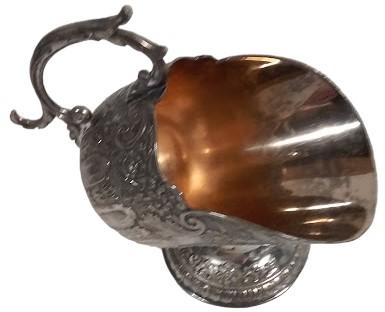 Flowery Ornate Silverplate Scuttle Vintage Pedestal Candy/Nut Server