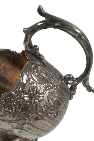 Flowery Ornate Silverplate Scuttle Vintage Pedestal Candy/Nut Server